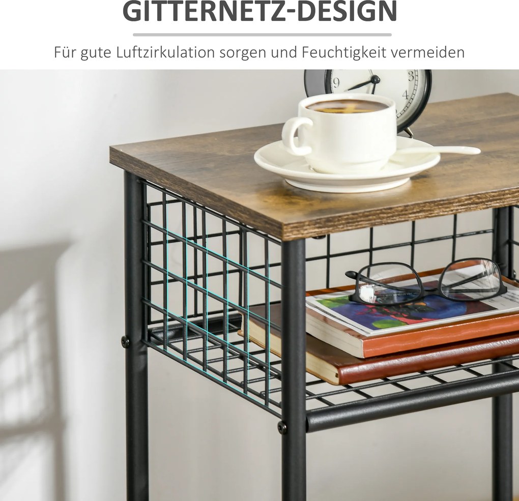 HOMCOM Wózek kuchenny przemysłowy design Stal Czarny Brąz 1 półka kosz na przechowywanie 4 kółka | Aosom PL