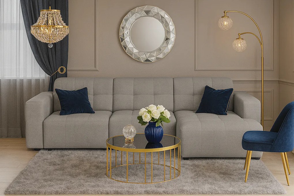 Narożnik  prawostronny  Bergamo A – tkanina Raven 7 szara, 284×166×70 cm