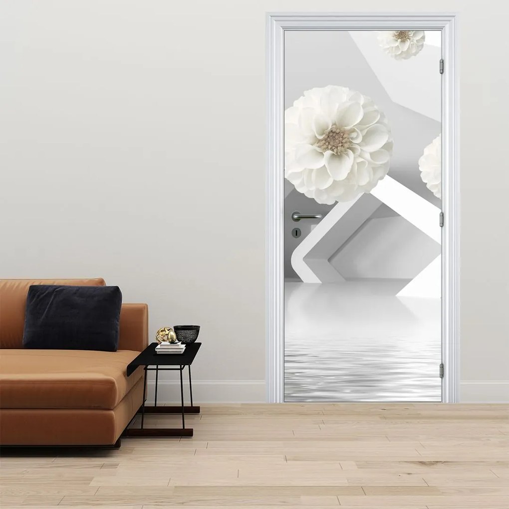Fototapeta na drzwi - Abstrakcja w białe kwiaty (95x205cm)