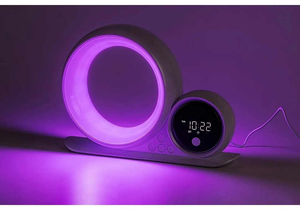 Rabalux 76109 dekoracyjna lampa stołowa Wakeway, z głośnikiem, RGB, zegarem i budzikiem