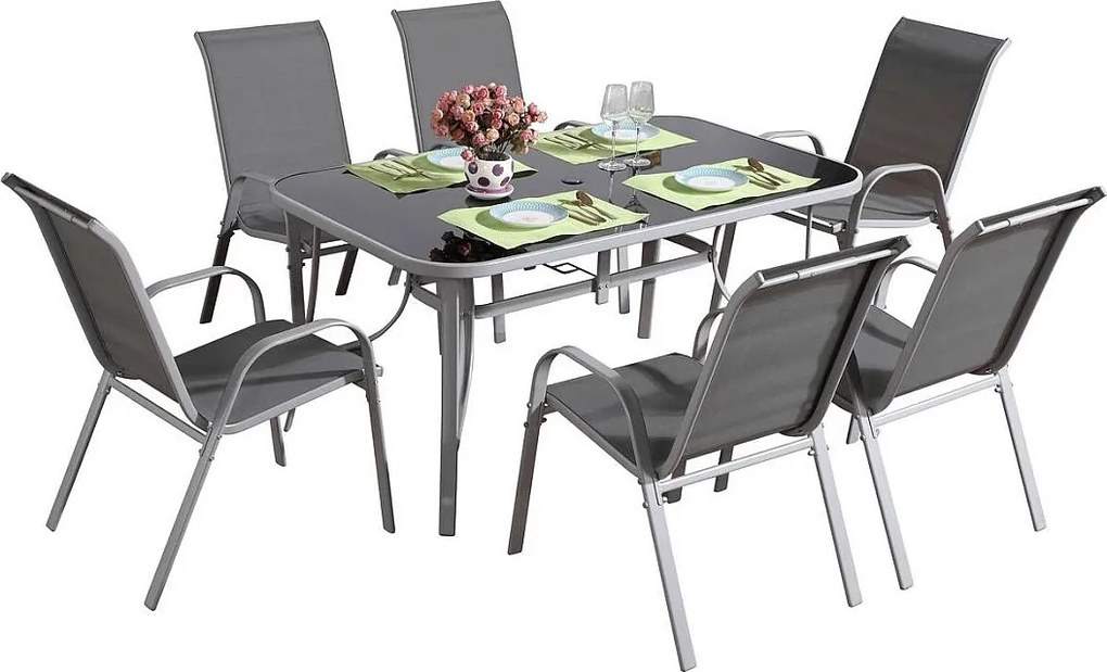 Zestaw mebli ogrodowych Textilene "cordoba + Porto" 6 osób jasnoszary