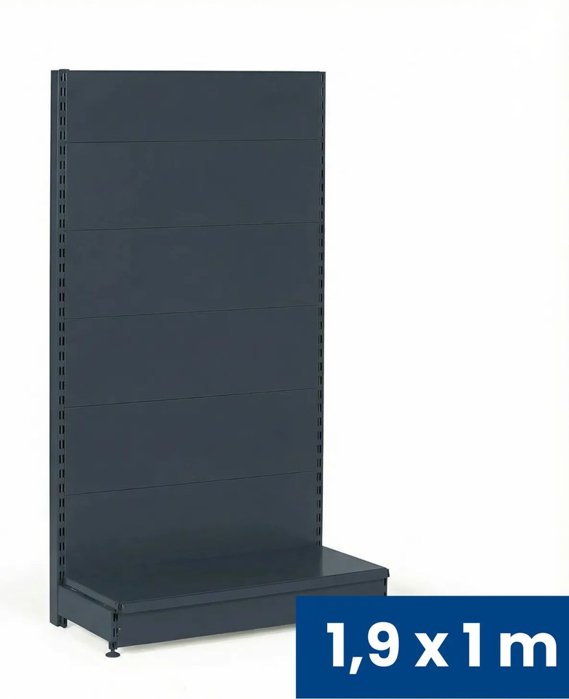 Regał sklepowy jednostronny, pełne ścianki, 1900 x 1000 x 450 mm, podstawowy, antracyt