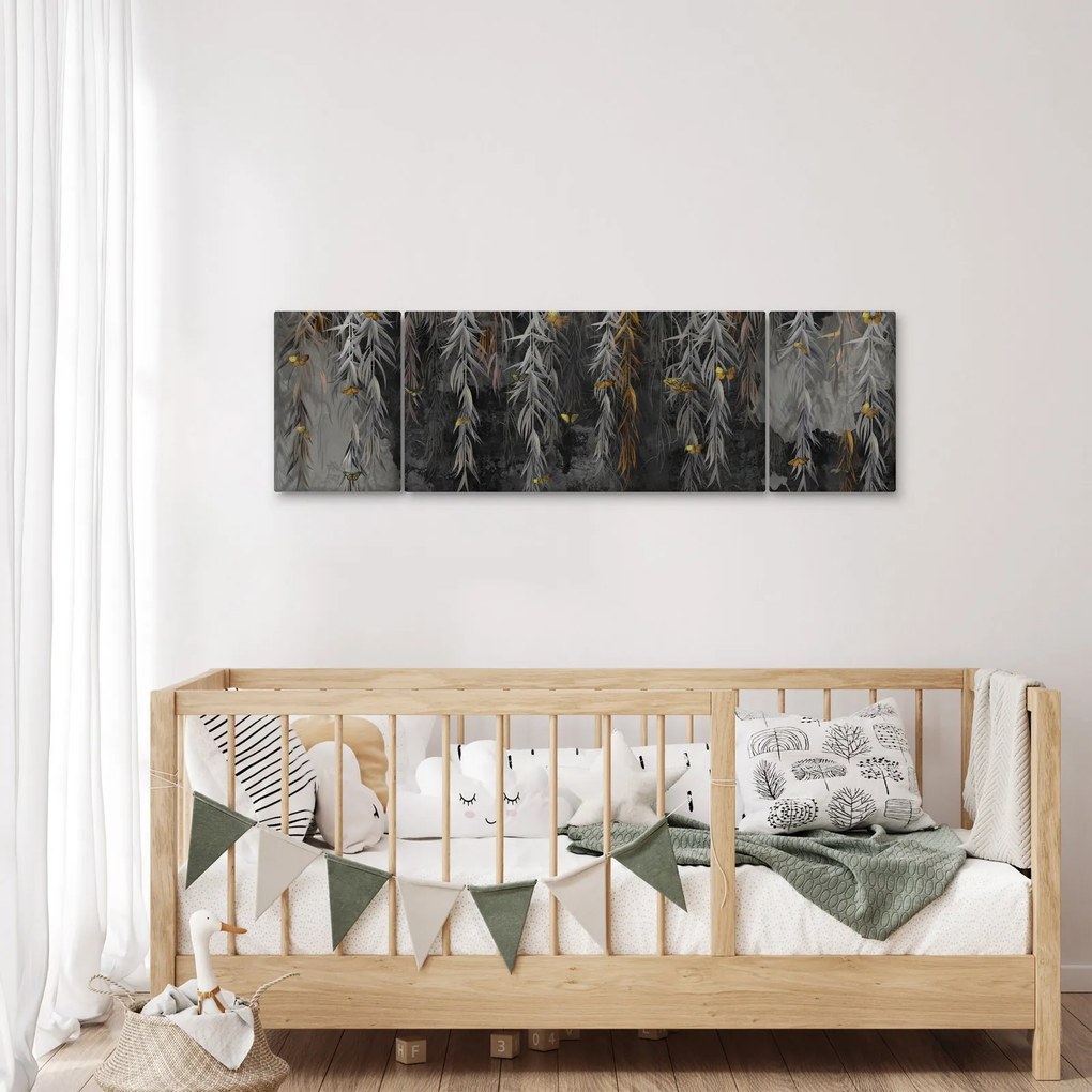 Obraz - Gałązki wierzby na czarnym tle (170x50 cm)
