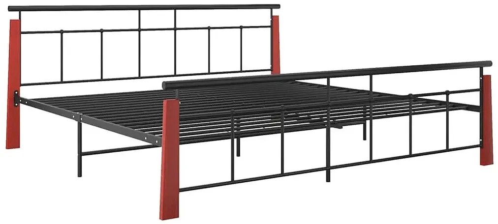 Łóżko metalowe vintage czarny + ciemny dąb 200x200 cm - Nelo