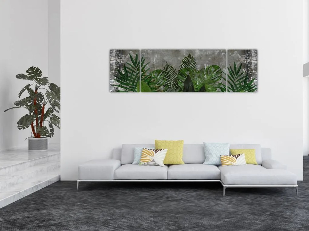 Obraz - Betonowa ściana z roślinami (170x50 cm)