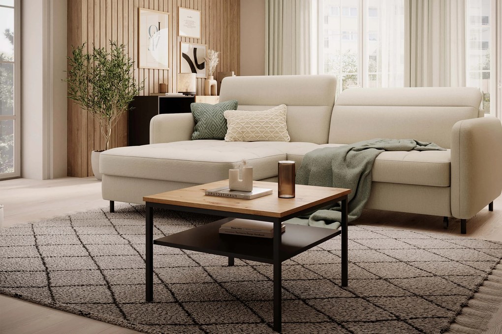 Beżowa narożna sofa GOMSI, rozkładana Wersja sofy: Prawy róg