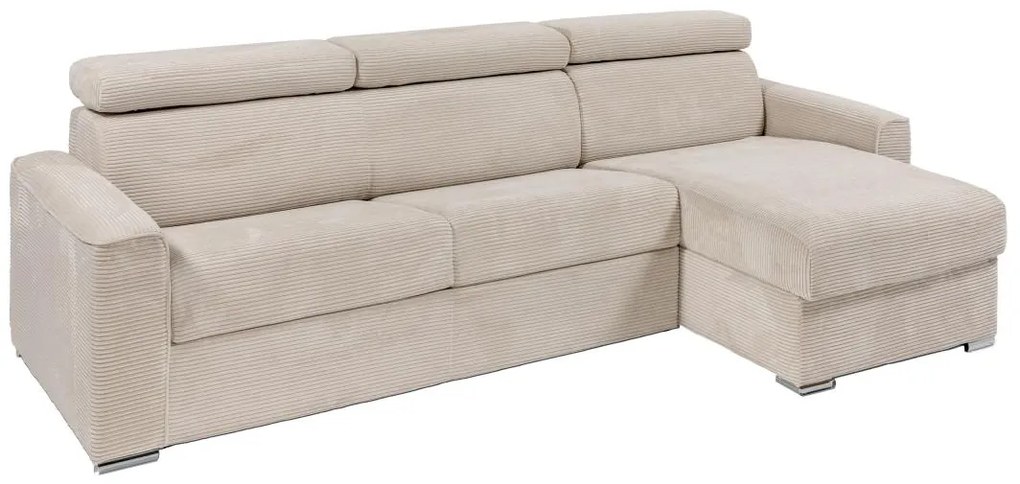 Kanapa narożna dwustronna rozkładana typu express z beżowego sztruksu - Miejsce do spania 140 cm - Materac 22 cm - VIZIR