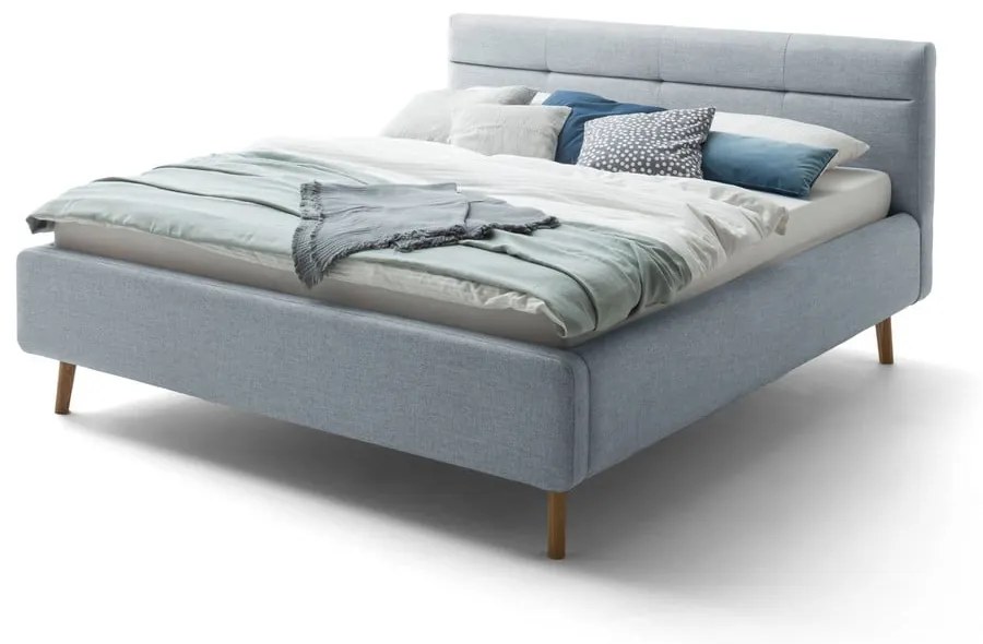 Szaroniebieskie tapicerowane łóżko dwuosobowe ze schowkiem i stelażem 160x200 cm Lotte – Meise Möbel