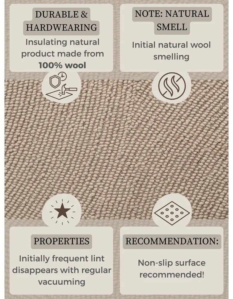 Beżowy wełniany chodnik tkany ręcznie 80x200 cm Calmio – Hanse Home