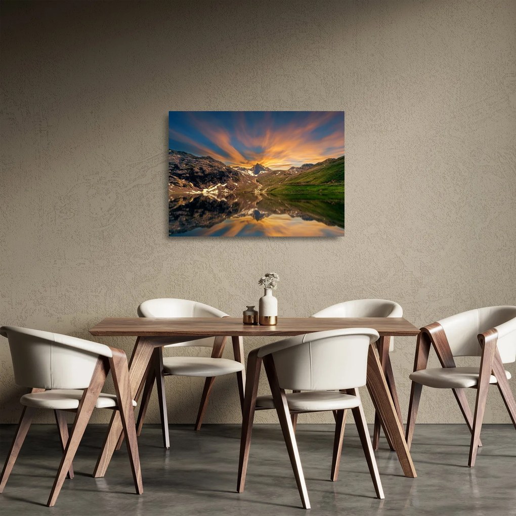Obraz na szkle - Odbicie w górskim jeziorze (70x50 cm)