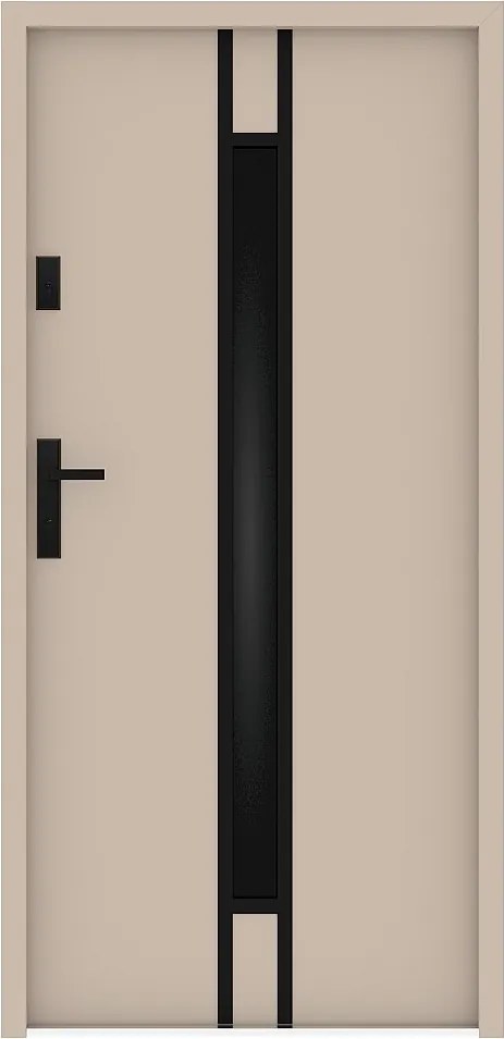 Stalowe drzwi wejściowe z elementami ze stali nierdzewnej 207 x szer. 100 cm - szkło dymione - beżowe - grubość 55 mm - otwieranie prawostronne - ARICANE