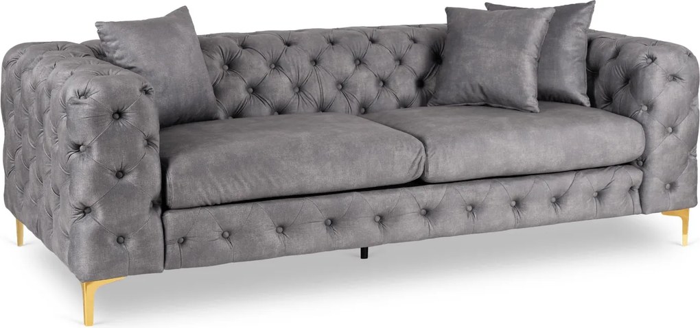 Sofa SORRENTO 3S Trzyosobowa Szara Welurowa Nowoczesna Glamour