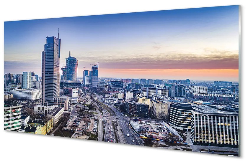 Obraz akrylowy Warszawa Panorama wieżowce wschód słońca