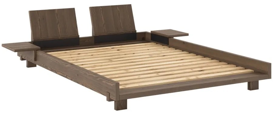 Brązowe łóżko dwuosobowe z litego drewna sosnowego ze stelażem 140x200 cm Social – Karup Design