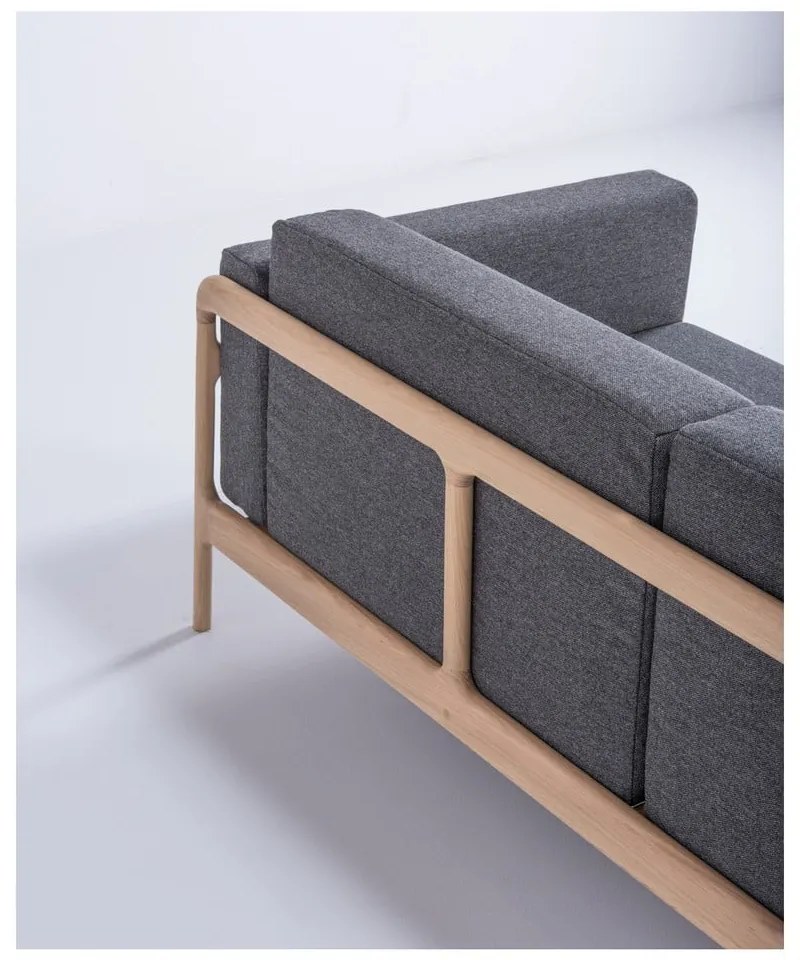 Ciemnoszara sofa z konstrukcją z litego drewna dębowego Gazzda Fawn, 210 cm
