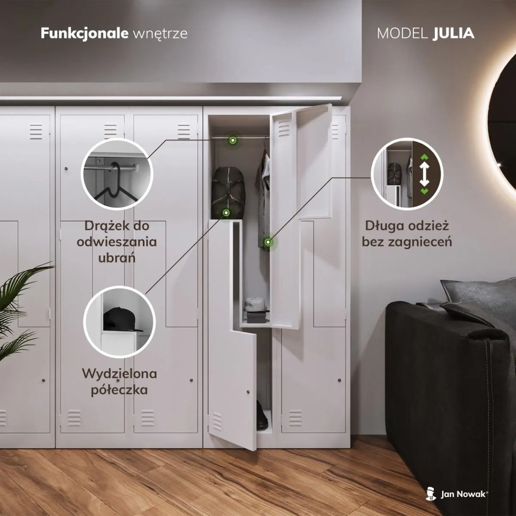 Szafa socjalna czterokomorowa Julia 80x45x185 cm szara