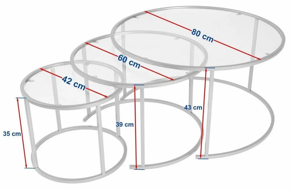 Zestaw stolików konferencyjnych Aurum Gold 80 cm, 3 szt.