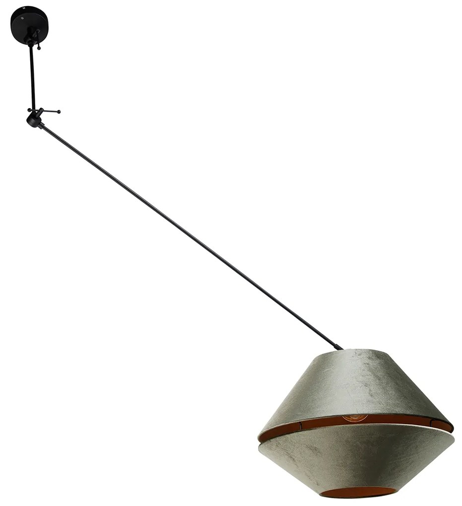 Lampa wisząca czarna z podwójnym aksamitnym abażurem zielonym ze złotym wnętrzem - Blitz