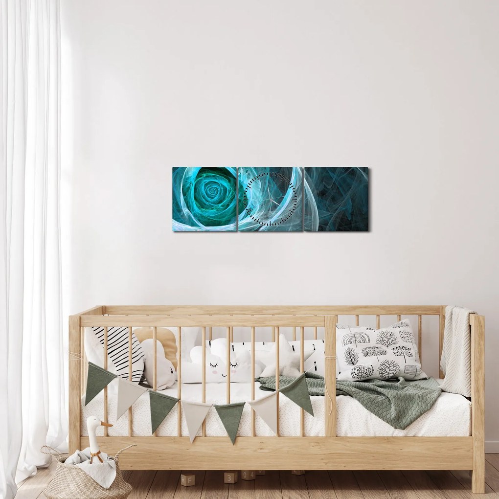 Obraz - Abstrakcyjny różowy niebieski z czarnym tłem (z zegarem) (90x30 cm)