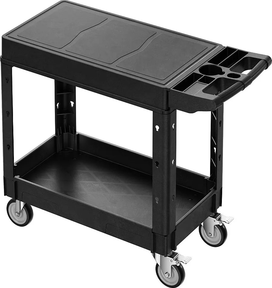 Wózek Serwisowy SucceBuy Solidny Plastikowy Wózek na Kółkach z 2 Poziomami z Obrotowymi Kółkami 360° (2 z Hamulcami), do Transportu Towarów, 1015 x 450 x 850mm