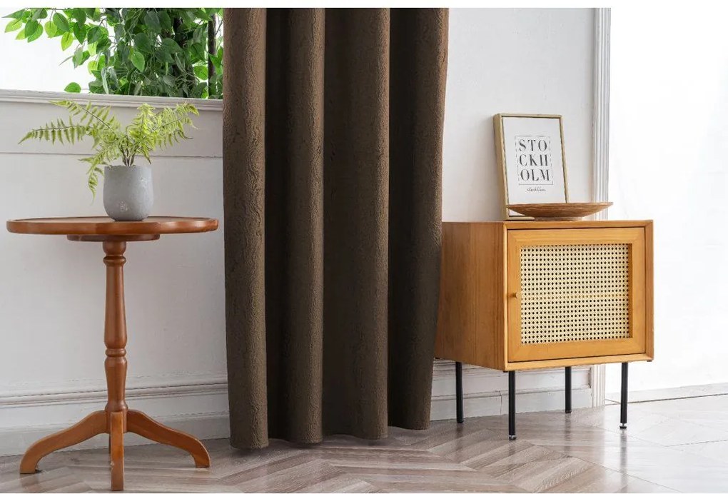 Zaciemniająca zasłona DUNES VELVET 140x250 cm, brązowa Zawieszanie: Taśma z wiązaniami