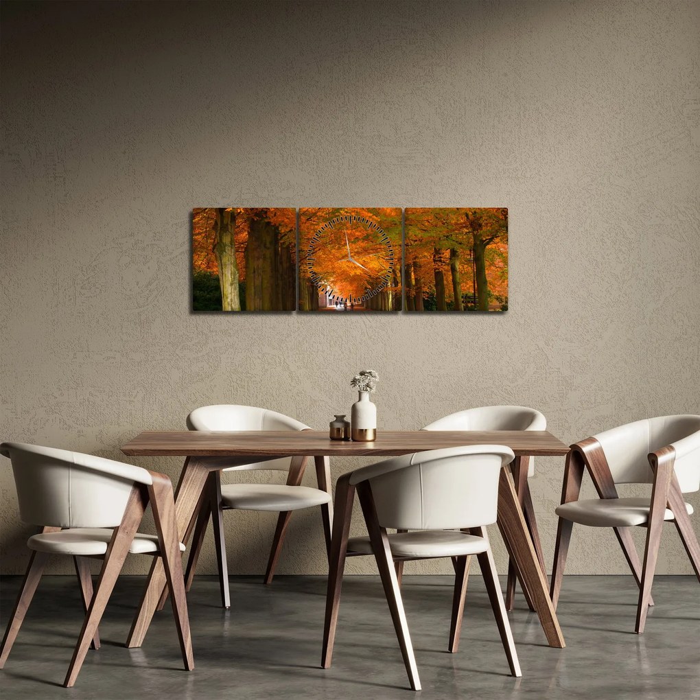 Obraz - Aleja drzew jesienią (z zegarem) (90x30 cm)