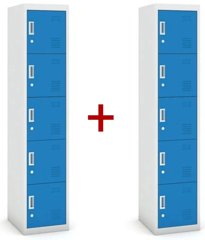 Szafka ubraniowa S3 pięciodrzwiowa 1+1 GRATIS, demontaż, zamek cylindryczny, szara/niebieska
