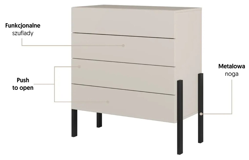 Komoda JUKON 4S 84cm kaszmirowa HELVETIA