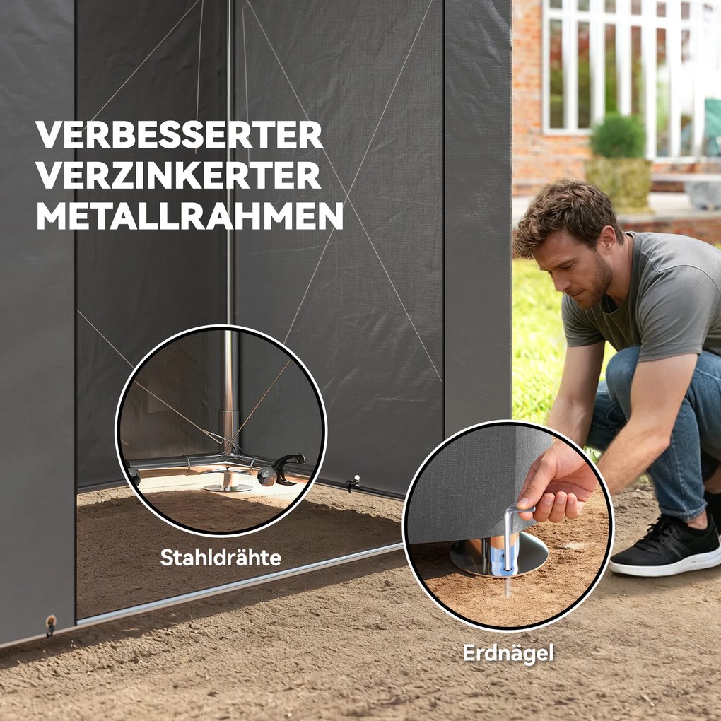 Outsunny Namiot garażowy 190x120 cm wodoodporny z zwijaną drzwią na zamek błyskawiczny i oknem wentylacyjnym, ciemnoszary | Aosom PL
