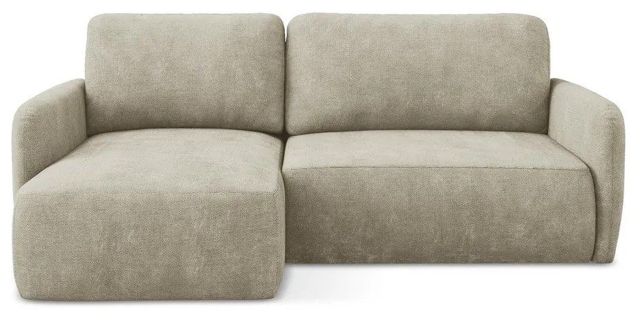 Beżowy narożnik rozkładany z tkaniny szenilowej ze schowkiem (lewostronny/z szezlongiem) Lilo – Makamii