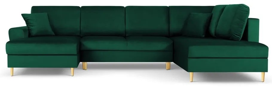 Zielony aksamitny rozkładany/ze schowkiem narożnik (prawostronny/w kształcie litery U) Kyoto – Cosmopolitan Design