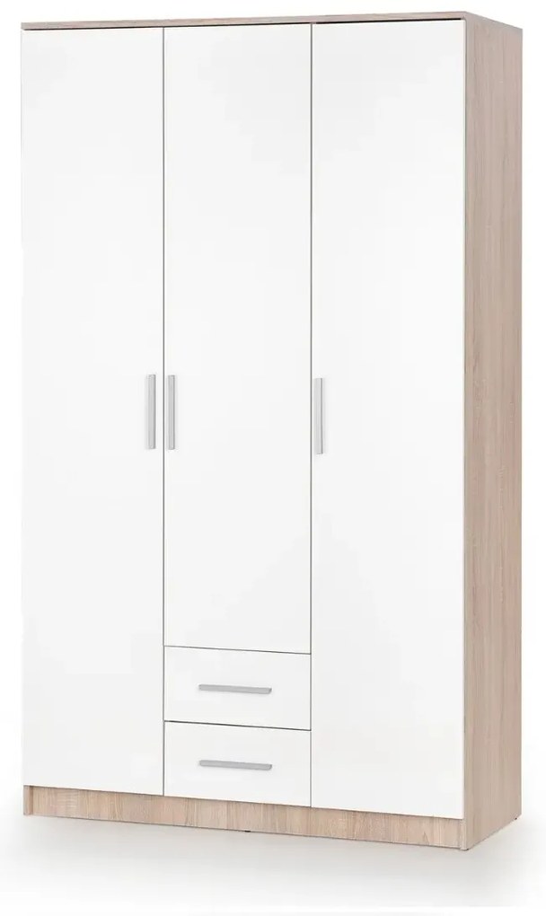 Szafa trzydrzwiowa LIMA S-3 120cm dąb sonoma/biały połysk HALMAR