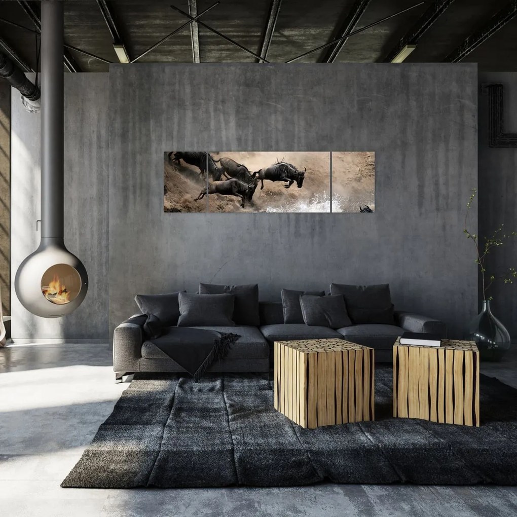 Obraz - Stado antylop gnu (170x50 cm)