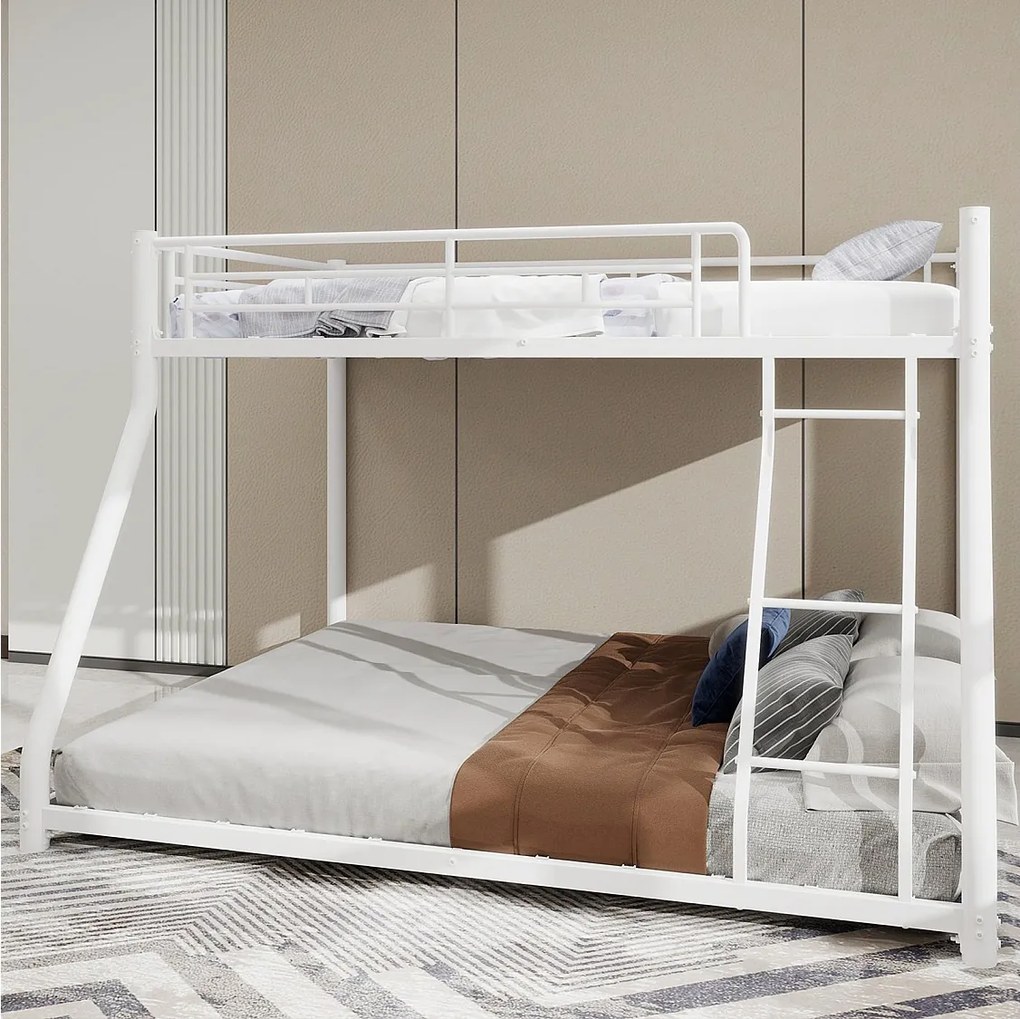 Łóżko piętrowe 90 x 190 cm i 140 x 190 cm - Łóżko dziecięce z drabinką i barierkami bezpieczeństwa - Biały metal - Bez materaca