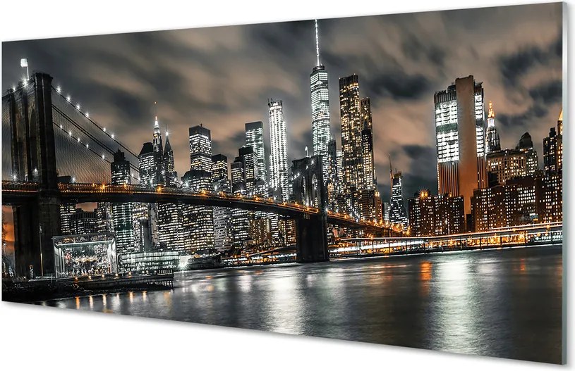 Panel szklany do Kuchni Nocny Pejzaż Miejski z Mostem