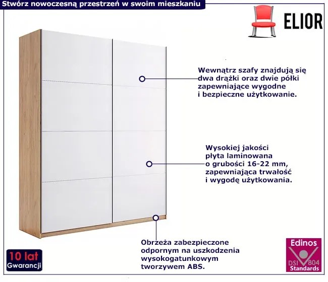 Nowoczesna szafa przesuwna dąb craft + biały - Zenta 24X