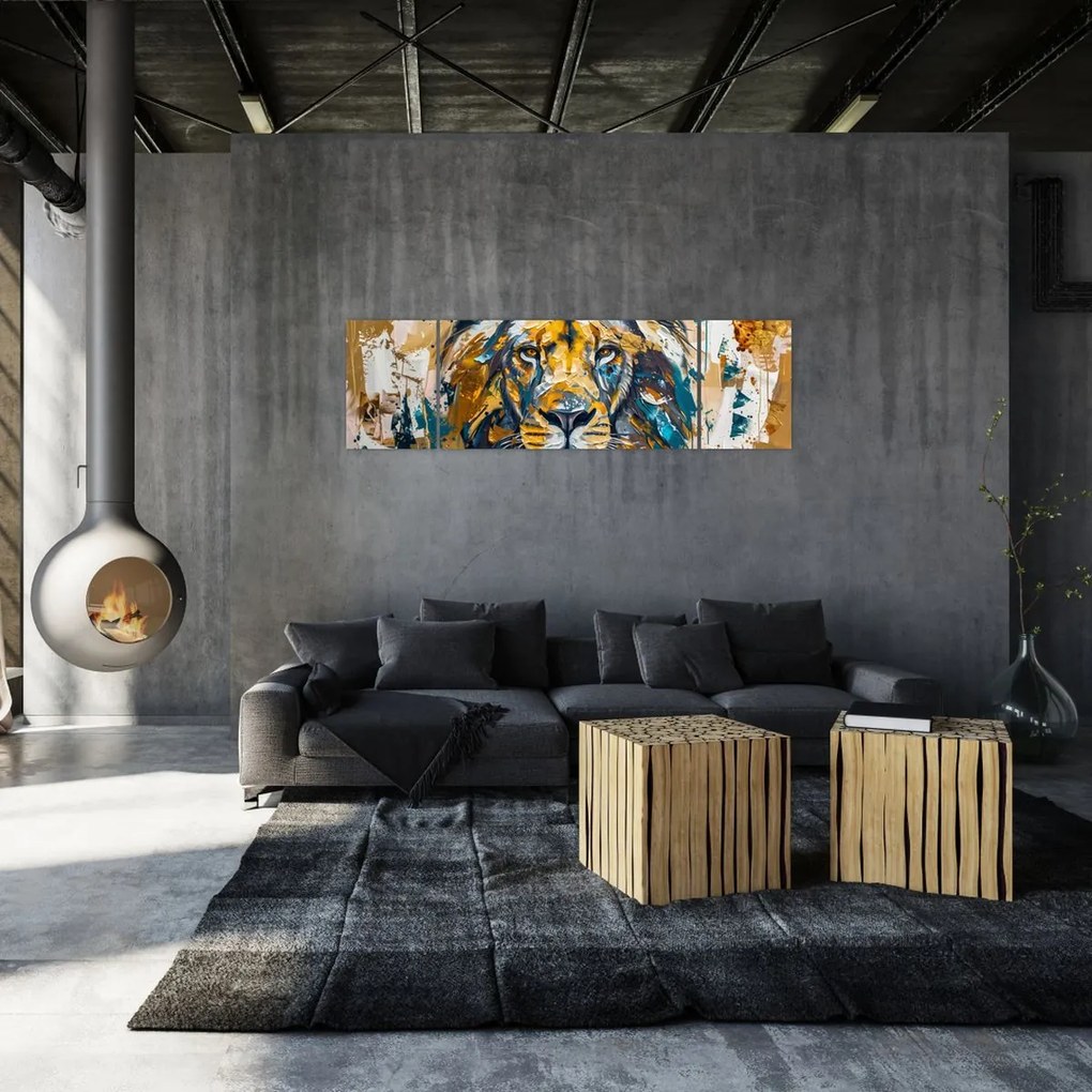 Obraz - Abstrakcyjny obraz olejny z lwem (170x50 cm)