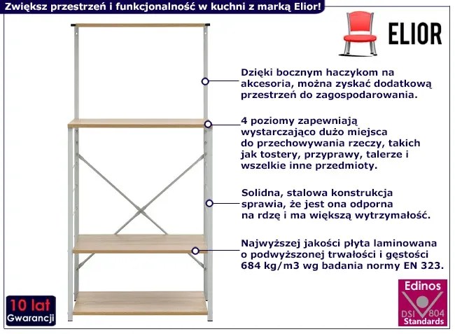 Regał kuchenny na mikrofalówkę biały + dąb Luso