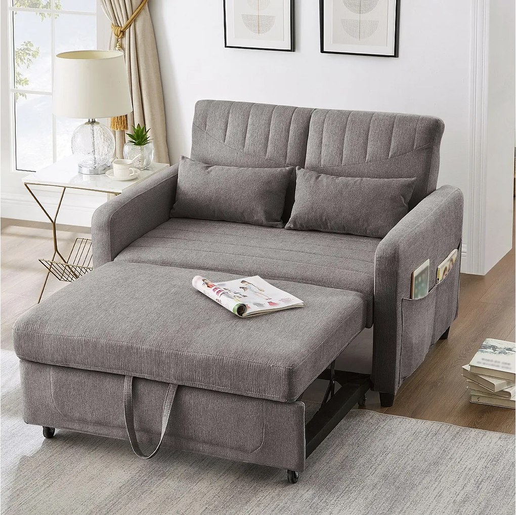Sofa rozkładana 2-osobowa rozkładana - 95 x 120 cm - regulowane oparcie - tkanina bawełniano-lniana - szara