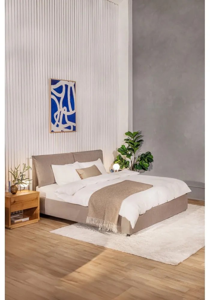Szarobrązowe tapicerowane łóżko dwuosobowe ze schowkiem i stelażem 160x200 cm Thessa Pillow – Bonami Selection