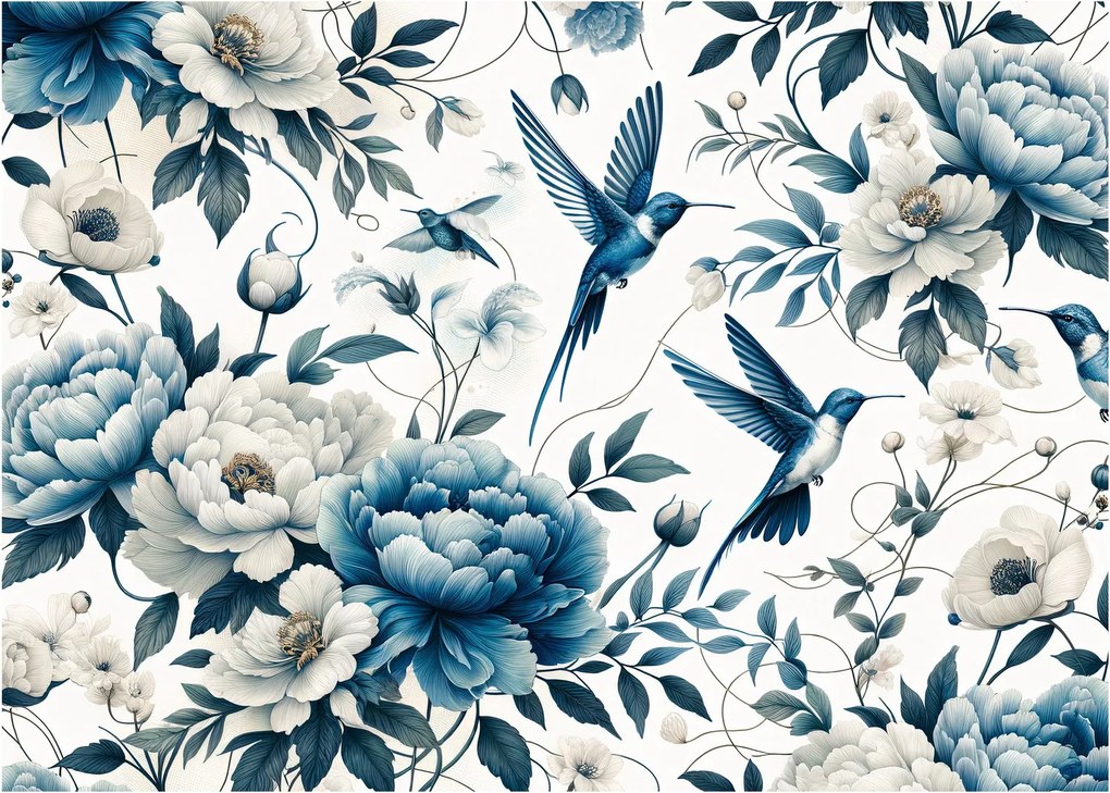 Obraz - Kolibry z kwiatami (70x50 cm)