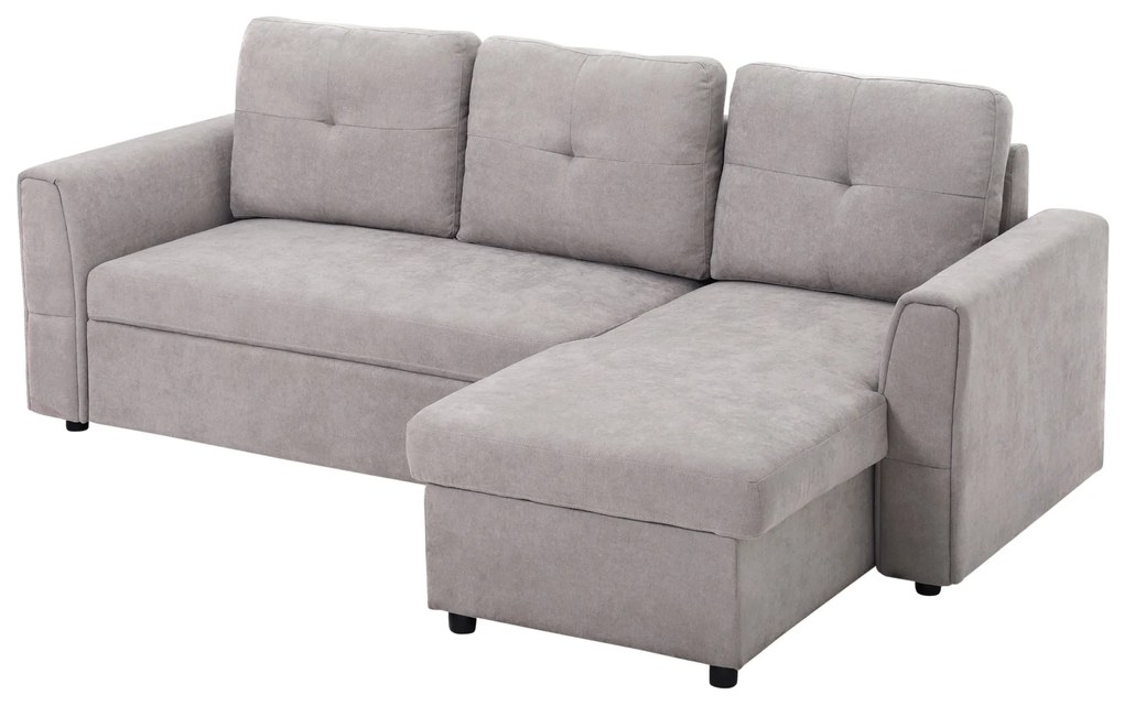 HOMCOM Sofa trzyosobowa z funkcją spania, sofa z chaiselongue, tapicerowana sofa, szara