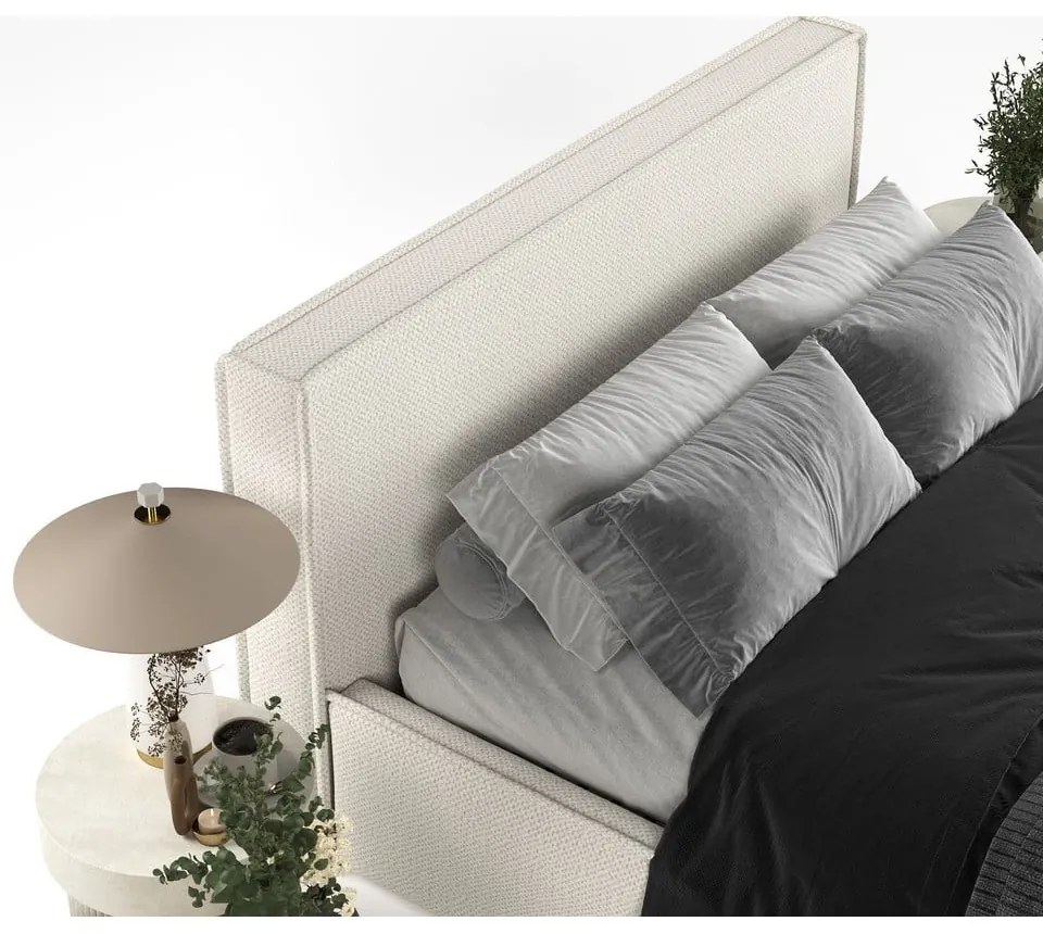 Kremowe tapicerowane łóżko dwuosobowe ze schowkiem i stelażem 180x200 cm Lounge L – Maison de Rêve