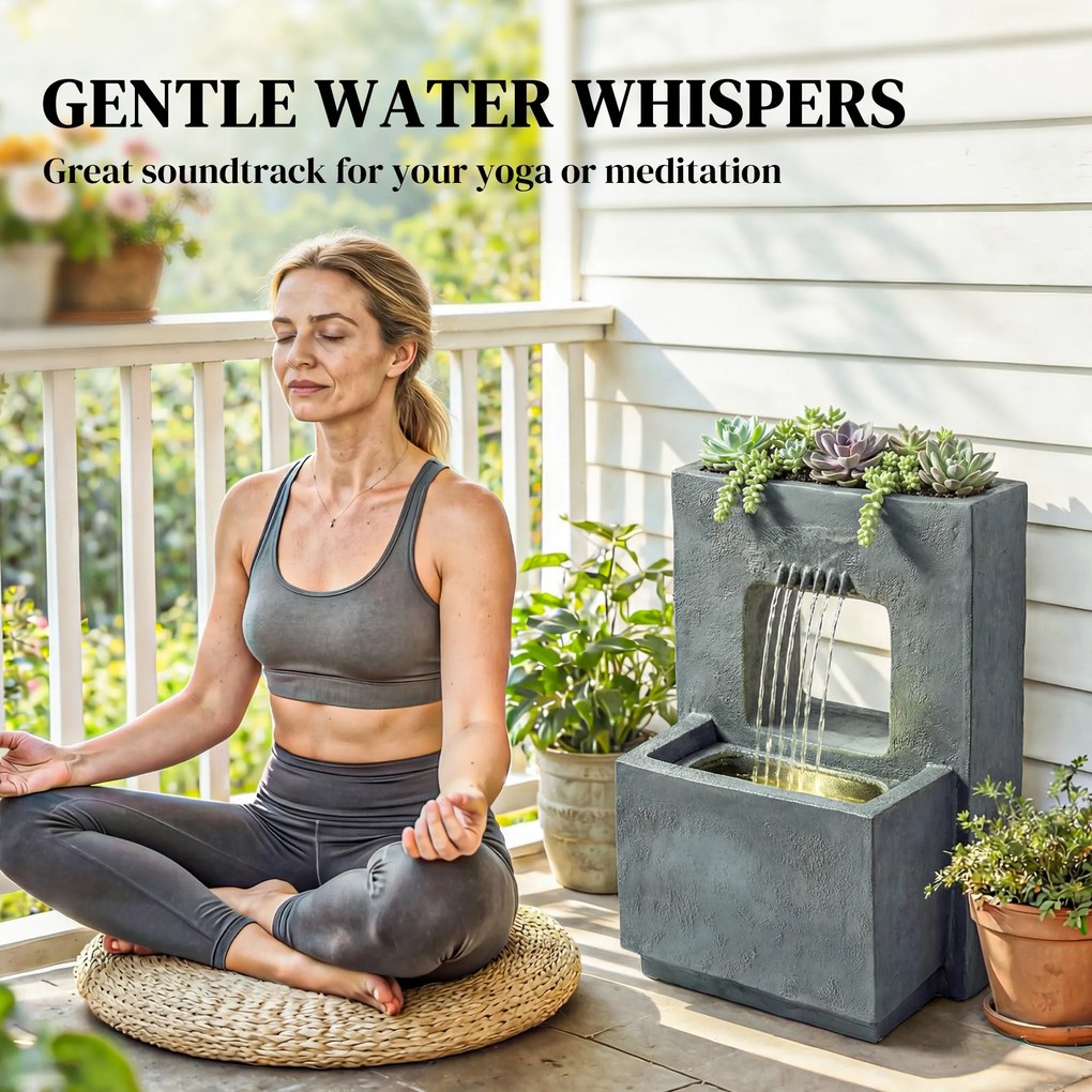 Outsunny Fontanna ogrodowa, 2-poziomowa z oświetleniem LED, donicą, designem kamienia, regulowana, 45 x 31,5 x 58,5 cm | Aosom PL