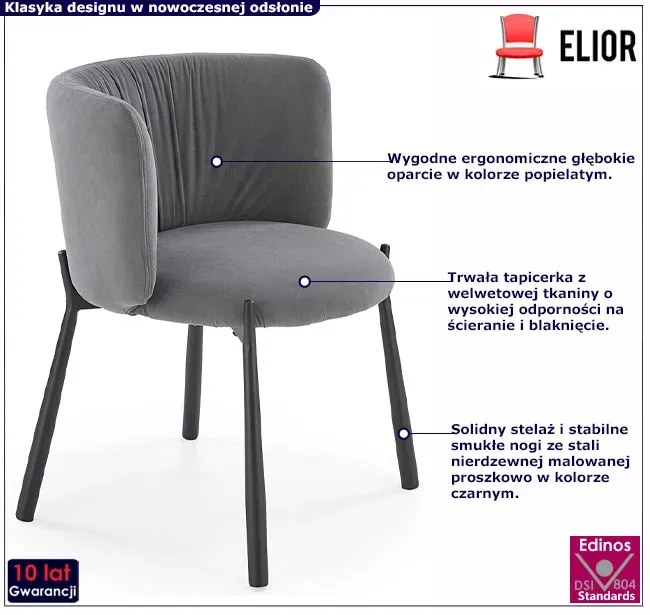 Popielate metalowe krzesło tapicerowane G2-S03
