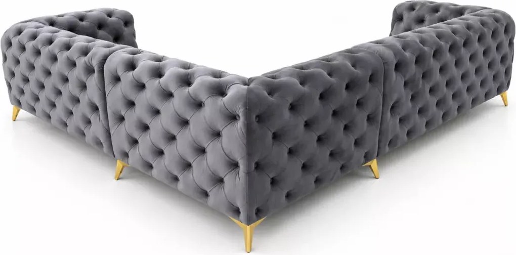(Wyprzedaż) Nowoczesny tapicerowany narożnik Chesterfield Moet w stylu glamour 323x262, tkanina Amor Velvet 21 szary