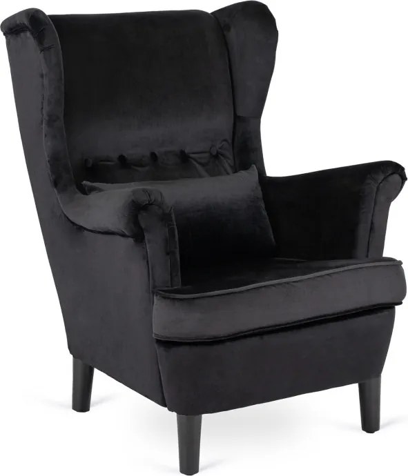 Fotel Uszak Wypoczynkowy KLARIS 2 Czarny Welurowy do Salonu Nowoczesny Loft