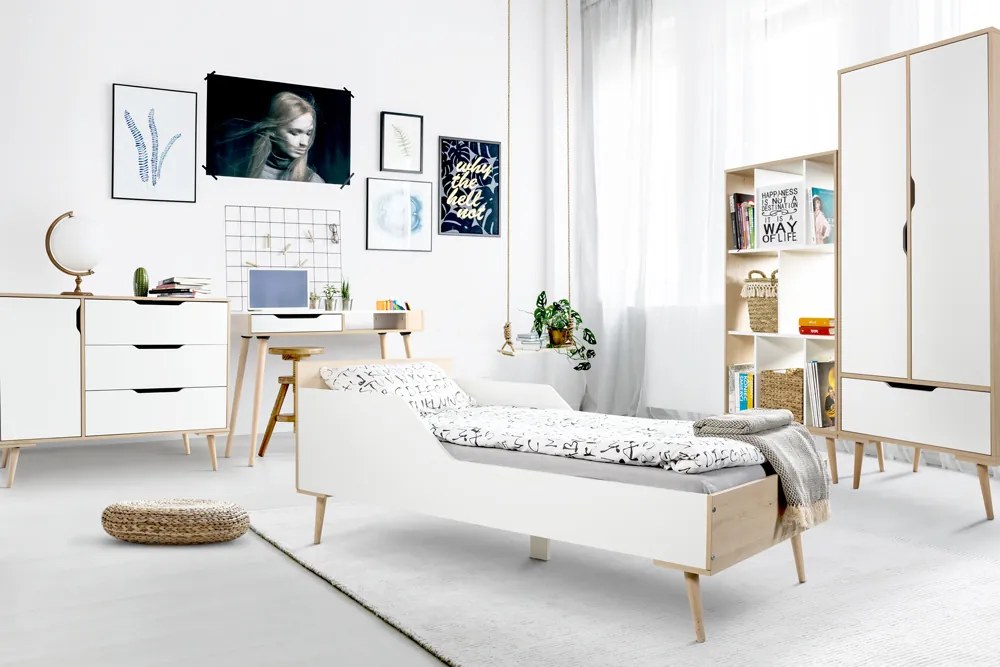 Łóżko młodzieżowe Sofie 180x80, kolor buk/biały