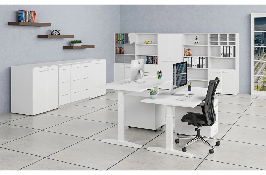 Szafa biurowa kombinowana PRIMO WHITE, drzwi na 2 poziomach, 2128 x 800 x 420 mm, biała