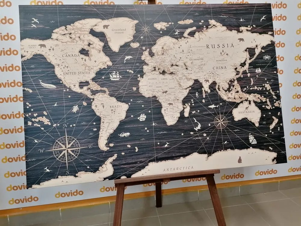 Obraz na korku mapa na drewnianym tle